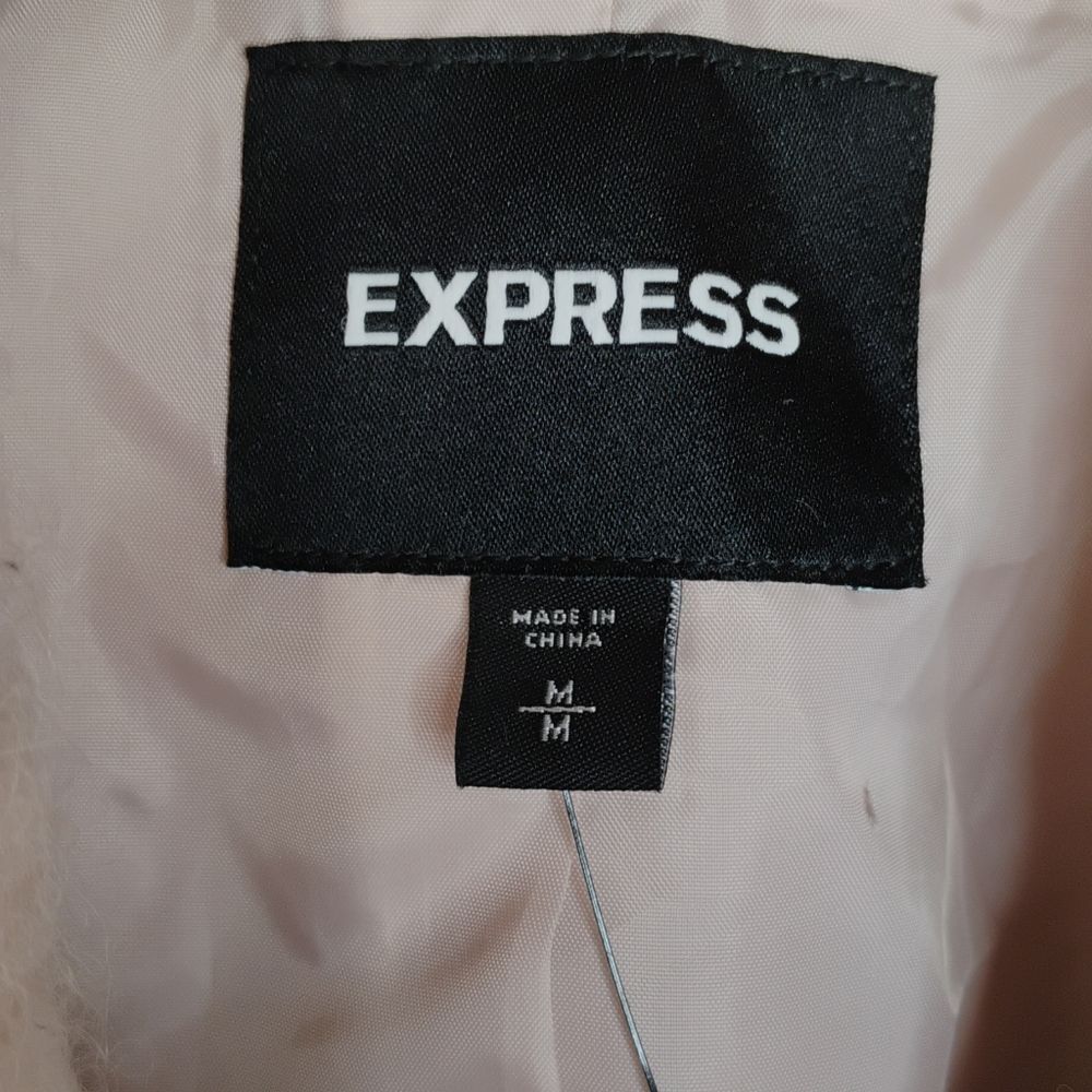 Express Pink Wool Blend Belted Moto Jacket Coat Medium - Picture 6 of 16